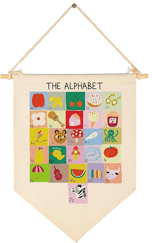 Canvas Banner Flag Sign Pennant Poster Wall Decor Gift for Nursery Classroom Kindergarten Preschool Education Baby Room Reading Room Playroom Teacher Office Kid Girl Boy-Christmas Gift-Alphabet ABC