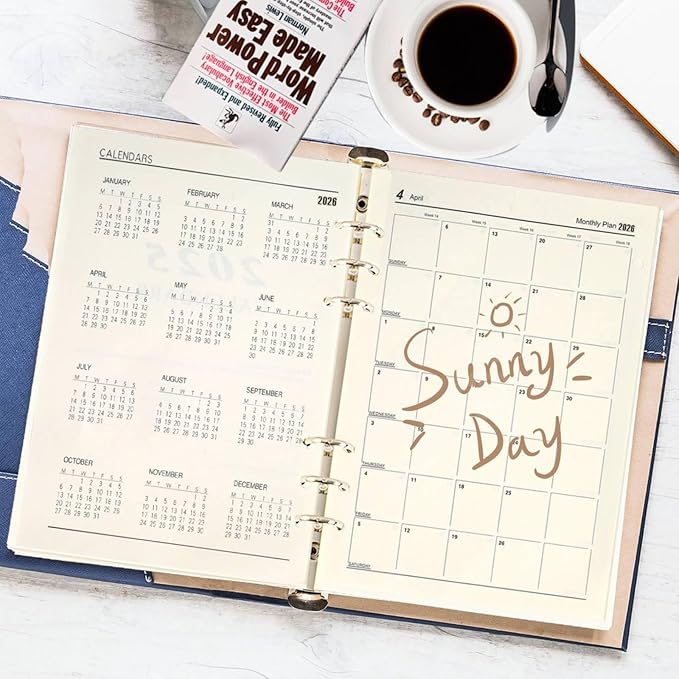 2026 A5 Weekly & Monthly Planner Binder Refill, 5.8"x8.3" 176 Page Planner Refills for A5 Binder, 6-Hole Punched, Daily Planner with Calendar, Contact Pages and Notes (Beige-2026)