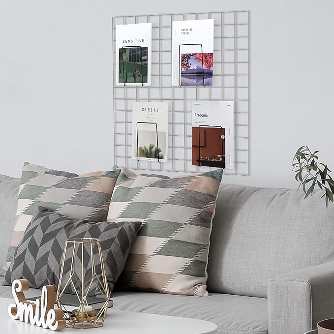 8 Pack Wall Grid Panel Accessories Gridwall Shelf Metal Wire Magazine Holder Literature Display Book Mail Card File Organizer Bookshelf Hooks for Exhibition Trade Show Office Retail (Black)