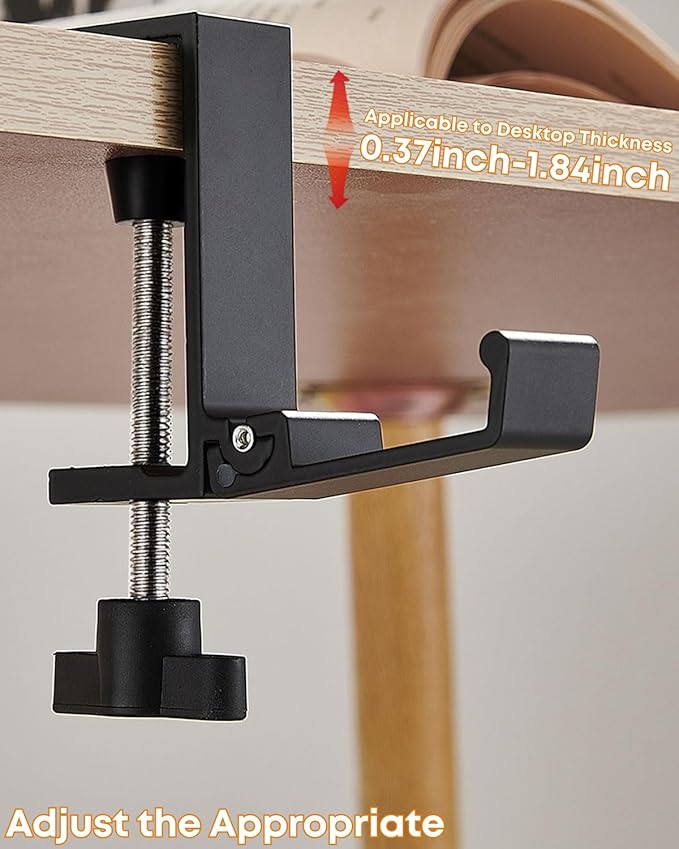 JAKO Headphone Stand for Desk, Aluminum Alloy Foldable Headphone Holder - Headset Stand Hook Mount, PC Gaming Headset Holder Under Desk Clamp for Office, Computer, Student Class Table, Handmade Table