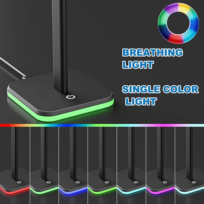 Headphone Stand for Desk - Headset Stand with Aluminum Hanger, Headphone Holder for AirPods Max, Sony, Bose, Beats and More (RGB-Black)