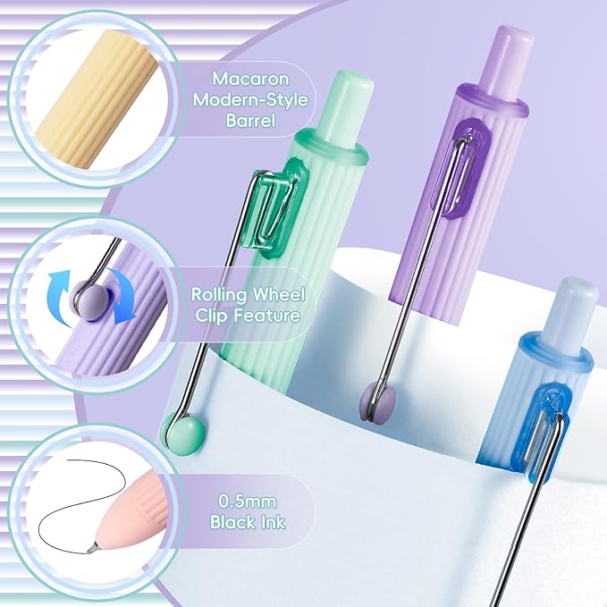Gel Pens, 5 Pcs 0.5mm Black Ink Fine Point Pens Quick-Drying Retractable Pens with Diamond-Shaped Barrel, Smooth Writing Pens for Journaling & Note Taking (5 Pcs Z5 Macaron)
