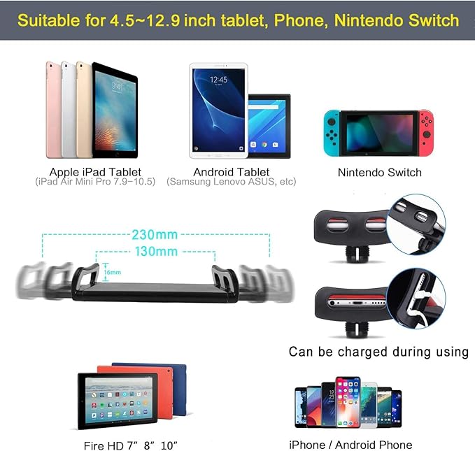 Tablet Stand for Bed,360 Degree Rotating Bed Tablet Mount Holder Stand with Aluminum Arm for iPad,iPhoneXS,N-Switch, Amazon Kindle Fire,or Other 4.7~12.9 inch-Screen Devices