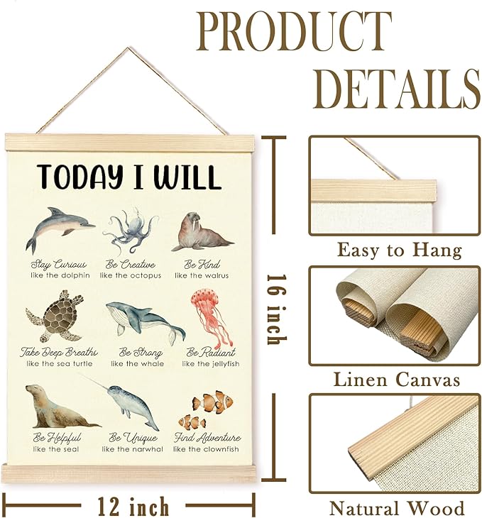 CGBHW Positive Affirmations Poster Hanger Frame for Kids, Mental Health Decor, Inspirational Ocean Animals Posters Wall Art Hanging Decor Counselling Therapy Office Classroom Nursery, 12x16