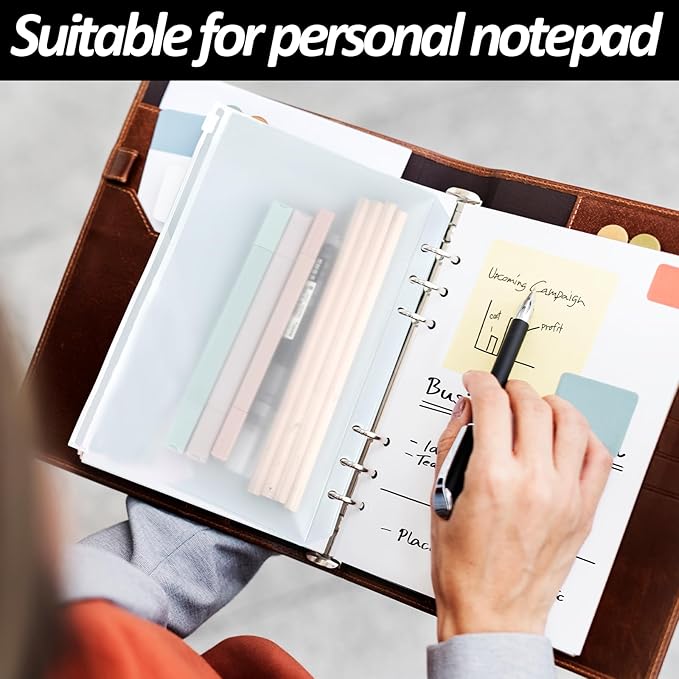 Premium Clear Binder Zipper Folders - 12PCS A5 Size 6 Holes Binder Inserts, Document Filing Bags for 6-Ring Notebook Loose Leaf Bags