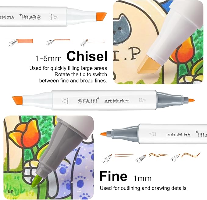 SFAIH Dual Tip Adults Coloring Books Markers - 49 Vibrant Colors, Permanent Alcohol Markers for Adults Coloring Drawing Sketch Illustration Poster Wood Fabric, Permanent Fade Resistant [Storage Case]