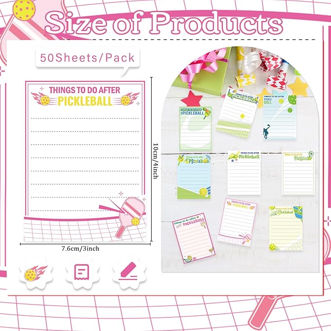 Pickleball Sticky Notes Gifts - 9 Pack Funny Pickleball Memo Notepads 3x4 Inches, Cute Sport Themed Self-Adhesive Mini Pads, Office School Supplies for Coworkers Students (450 Sheets)