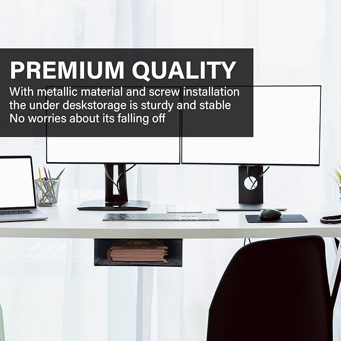 Under Desk Storage Shelf, Steel Under Desk Tray Mountable Add-On Shelf for Table Office Desk, Small (Pack of 2)
