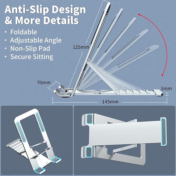 Cell Phone Stand for iPhone 17 Pro Max 16 15 14 13 for Samsung S25 S24 A17 A16 Galaxy Flip Pixel 10 Aluminum Adjustable Cradle Holder Tablet Kickstand for iPad Mini Air Desk Home Office, Silver