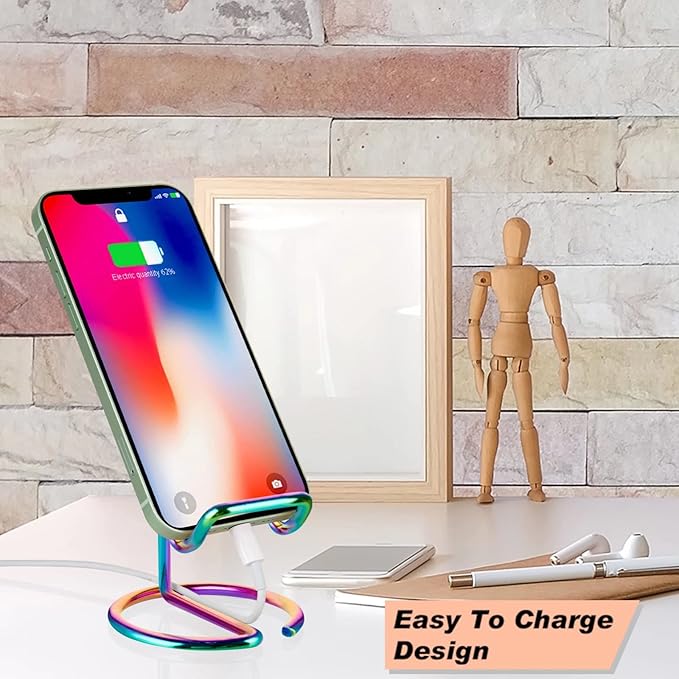 Cell Phone Stand for Desk, Cute Metal Rainbow Cell Phone Stand Holder Desk Accessories, Compatible with All Mobile Phones, iPhone, iPad