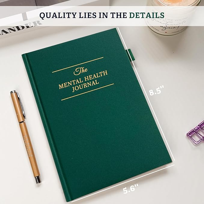 Mental Health Journal for Women and Men - Anxiety & Guided Journal with Mood & Habit Tracker - Take 5 Minuets Everyday - 91 Days Self Care Journal with Prompts, Green