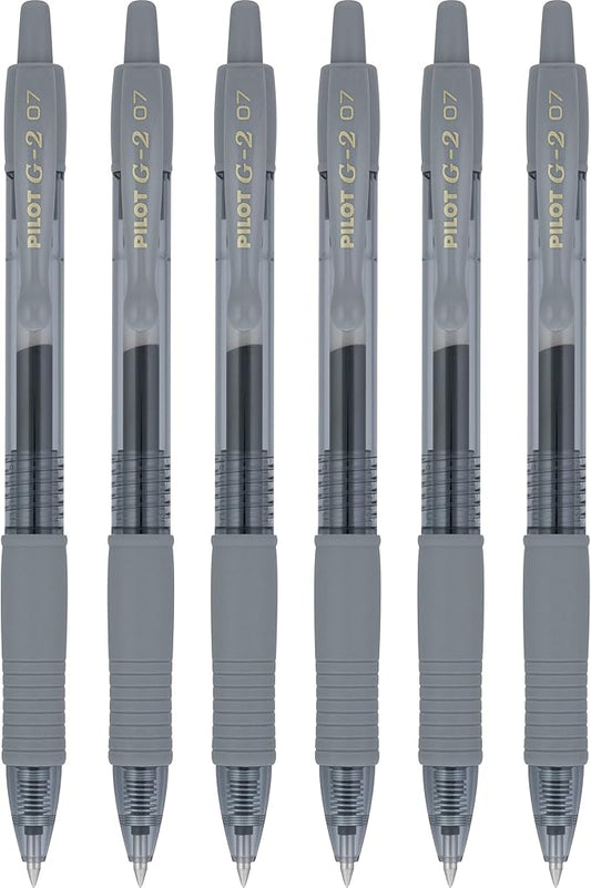 PILOT G2 Premium Refillable & Retractable Rolling Ball Gel Pens, 0.7mm Fine Point, Gray, 6-Pack