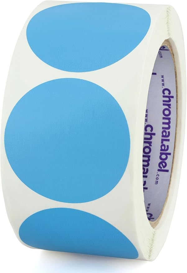 ChromaLabel 2 Inch Round Label Removable Color Code Dot Stickers, Inventory Label, 500 Labels per Roll, Light Blue