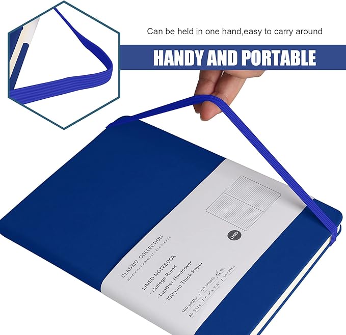 Lined Journal Notebook – Hardcover Notebook for Men & Women – Journals for Writing, Work, School, Home & Daily Notes, 160 Pages – Medium A5, 5.7"x8", 100 gsm Thick Paper (Blue)