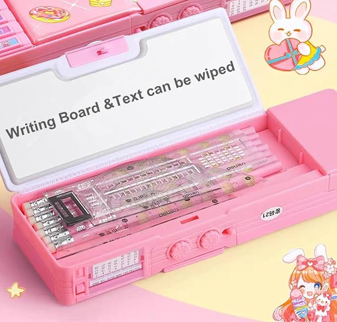 Pop up Multifunction Pencil Case for Kids, kawaii Pen Box Bag Pencil Holder for School Students,Cute Pencil box for Girls and Boys with Sharpener,Password Lock, Schedule, Whiteboard (Pink3)