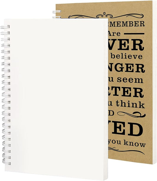 2Pcs Blank Spiral Notebook,Inspirational Gifts A5 Hardcover Sketch Book,Art Sketchbook for Drawing, Unlined, Plain Sketch Book for Women Men Work Writing,160 Pages (2, Blank Page Brown)