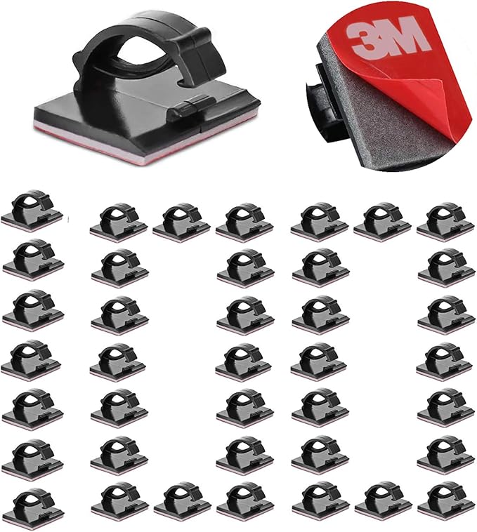 100pcs 3M Self Adhesive Cable Clips Wire Holders Cord Organizer Cable Clamp Management Sticky for Office Home Car Desk Tables PC Laptop TV Wall, Black