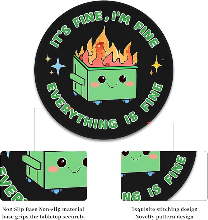 2 Pack Dumpster on Fire Mouse Pad, Funny Cute Mousepad for Desk Accessories, Small Round Mouse Pad for Wireless Mouse Gaming Computer Laptop, This is Fine Home Office Supplies Decor