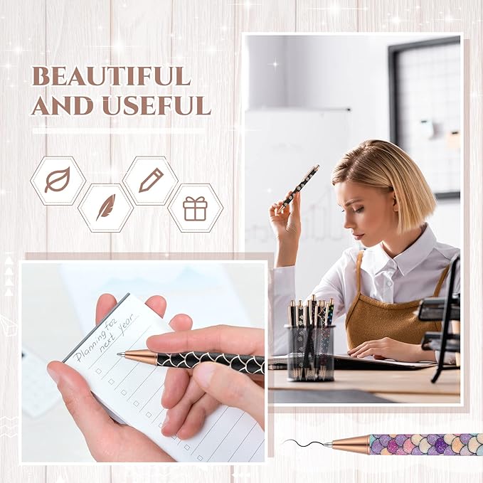 Sherr 7 Pcs Fancy Pens for Women Cute Sparkly Glitter Pens with 10 Pcs Black Ink Refills Pretty Gifts for Girls Office School Christmas Graduation(Simple)