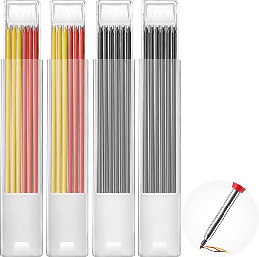 Hiboom 24 Pieces 2.8mm HB Refill for Carpenter Pencil, Study Long Lasting Pencil for Mechanical Woodworking Construction(24 Piece,Gray,Yellow,Red)