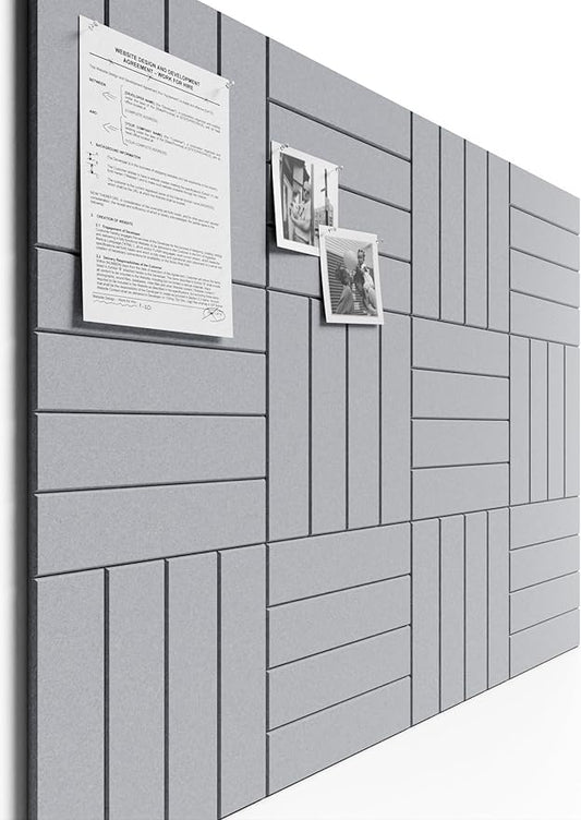 Bumusty Large Cork Board Alternative-48 x 36" Felt Bulletin Board Tiles, with 30 Pushpins, 70 Adhesive Tabs, 12-Pack Slat Wall Paneling, Cork Boards for Office Push Pin Board Felt Board-Soft Gray