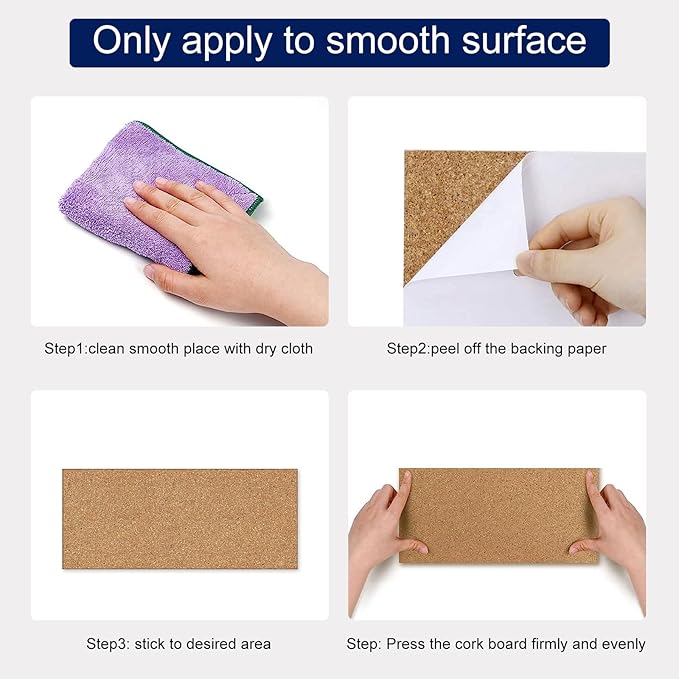 NACHLYNN Cork Board 6 Pack 17 x 8 Square Bulletin Board for Wall Self-Adhesive Corkboards with 100 Push Pins Frameless Cork Tiles for Walls Home Office