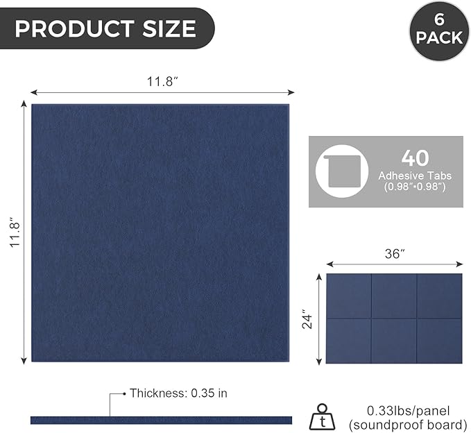 Large Felt Bulletin Board Tiles 36" x 24" Cork Board Alternative 6 Pack with 40 Adhesive Tabs Felt Wall Tiles Cork Boards for Walls Thick Slat Wall Panels for Home Office Classroom Decor