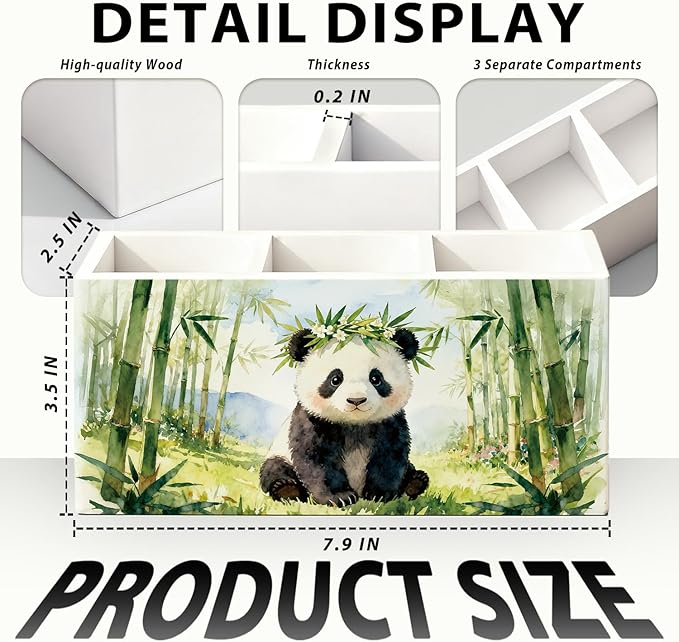 Panda Pen Pencil Holder for Desk Accessories, Cute Panda Gifts for Women & Kids, Wild Animal Wooden Box Sign Decorations for Kids Room Home Office Desk Tabletop
