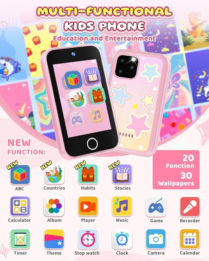 Kids Smart Phone for Girls, Upgraded 3.5'' Touchscreen Phone for Kids Age 3-8, Christmas Birthday Gifts, Dual Camera Music Player Puzzle Games, Learning Toy for 3 4 5 6 7 8 Year Old Girls