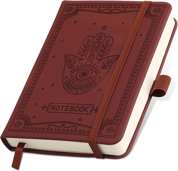 Inner Pocket Notebook Lined Journal 4X 6 Hardcover Leather 288 Page Finger Aesthetic Bound Record College Ruled Reading Diary Notepad For Women Men Travel Work School Office Writing -Brown