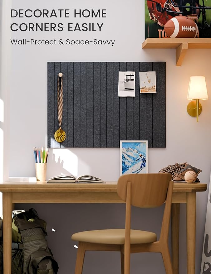 Fluxynara Felt Bulletin Board Tiles -28"x18" with 40 Adhesive Tabs, Cork Board Alternative for Office Decor, Push Pin Board Wall Organizer 6-Pack (Deep Charcoal Blue)