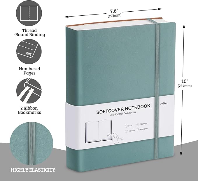Lined Notebook Journal for Work, Large B5 College Ruled Journal for School & Writing, 304 Lined Pages Hardcover Notebook for Note Taking, 100gsm Paper Notebook for Women Men, 7.6'' X 10''- Green