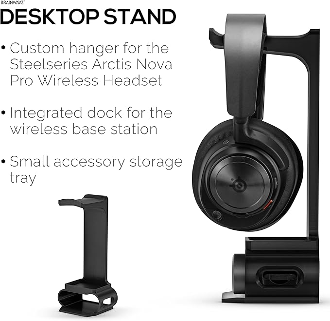 BRAINWAVZ Headphone Stand Designed for Steelseries Arctis Nova Pro Wireless Headsets with Dock for The Wireless Base Station (HPS01)
