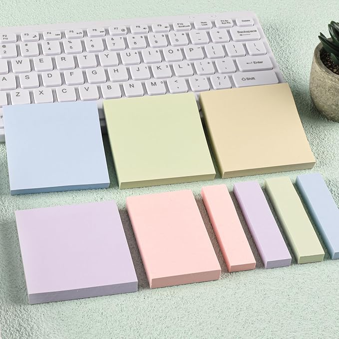 BAYTORY 6 Pads Soft Pastel Sticky Notes, Memo Sticky Note, Colorful Self-Stick Note Easy to Post for Office School Home Study (3x3 & 3x2 & 3x0.7 Inch)