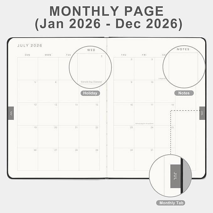 And Per Se 2026 Planner-Daily, Weekly & Monthly Leather Hardcover Planner, 5.7" x 8", Daily Schedule, 100 GSM Thick Paper, Back Pocket (Black)