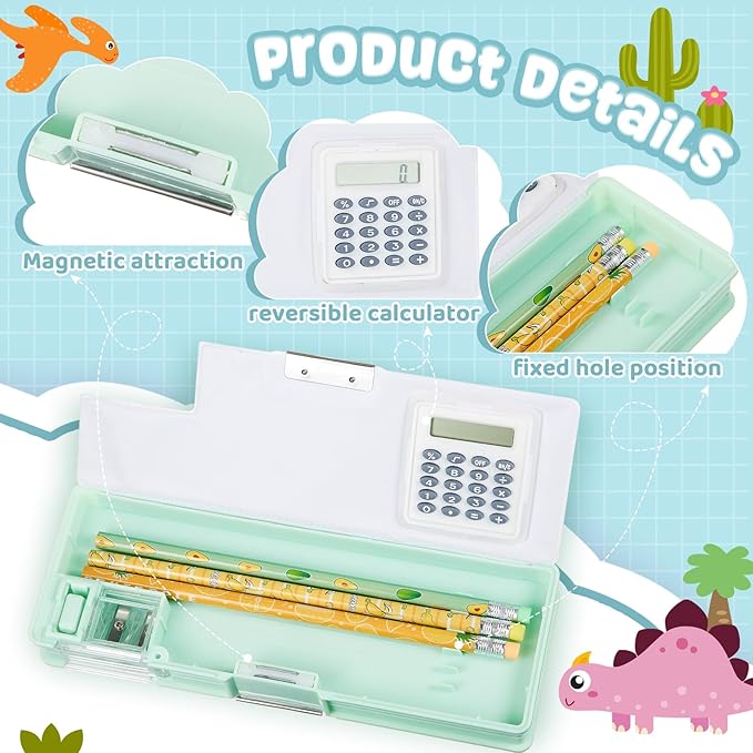 Henoyso Multifunctional Pencil Box for Boys Dinosaur Pencil Case with Calculator and Sharpener Cool Cute Pencilcase School Supplies Essentials Christmas Birthday Gift Present for Kids Teens
