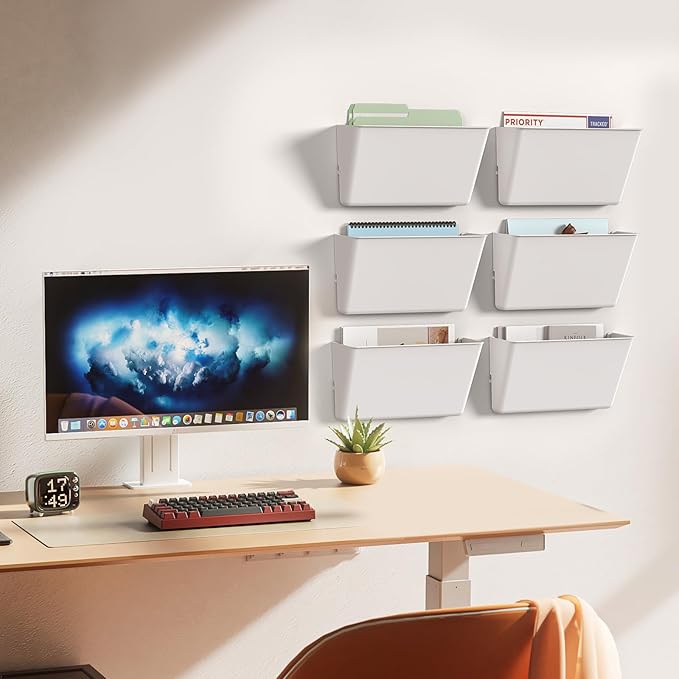 Clear Acrylic Single Pocket, Plastic Hanging Wall Mount File Holder for Office Home (White, 2 Pack)