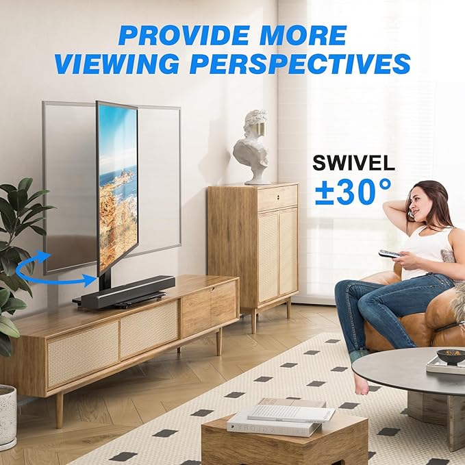 Rfiver Universal Swivel TV Stand for 27-50 55 60 Inch TVs, Height Adjustable Table Top TV Stand Mount Hold up to 88 lbs, Pedestal TV Stands with Tempered Glass Base, Replacement TV Mount Stand