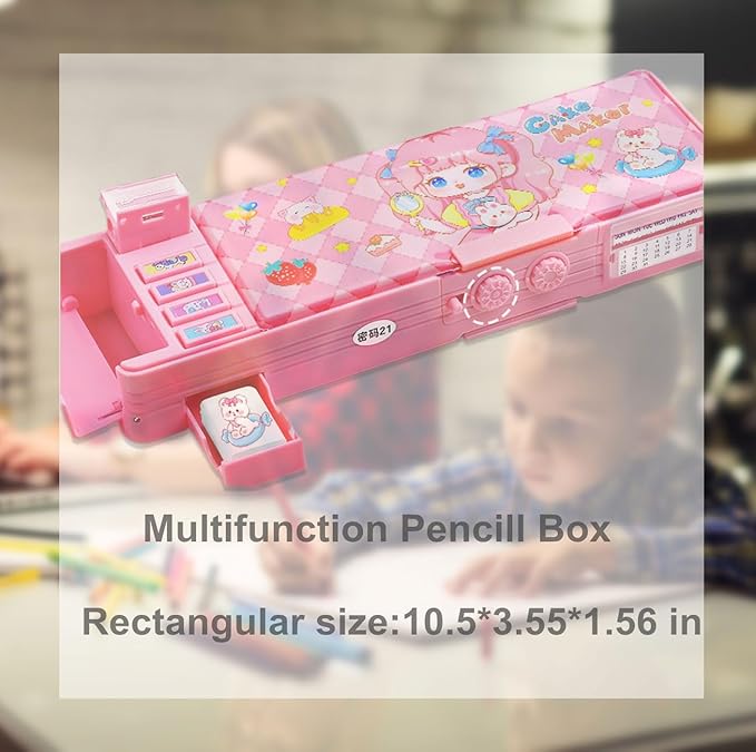 Pop up Multifunction Pencil Case for Kids, kawaii Pen Box Bag Pencil Holder for School Students,Cute Pencil box for Girls and Boys with Sharpener,Password Lock, Schedule, Whiteboard (Pink3)