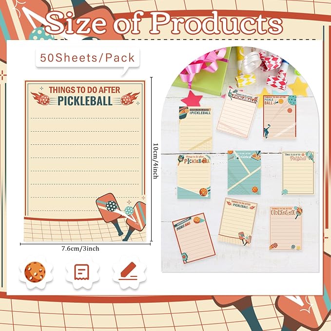Pickleball Sticky Notes Gifts - 9 Pack Funny Pickleball Notepads 3x4 Inches, Sport Themed Self-Adhesive Memo Mini Pads, Office School Supplies Gifts for Men Women (450 Sheets)