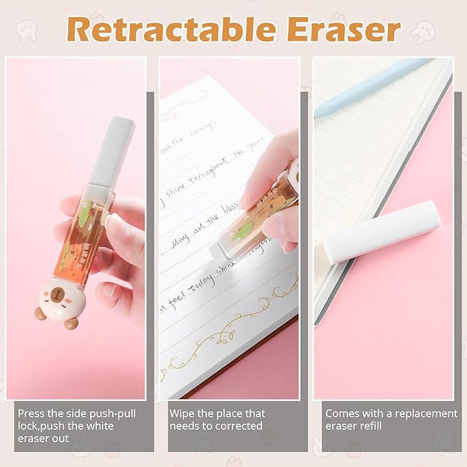 7Pcs Cute Capybara Stationary Set Kawaii School Supplies Japanese Stationery, Includes Pencil Sharpener, Eraser, Correction Tape, Glue Tape, Sticky Notes, Ruler, for Office School Supplies