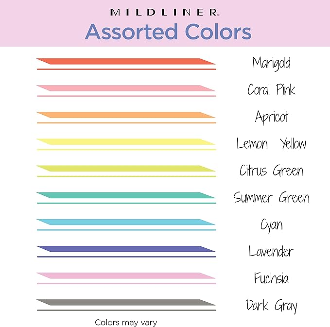 Zebra Pen Mildliner Dual-Tip Highlighter Set, Broad and Fine Tips, No Bleed, Ideal for Bible Highlighting, Journaling, Note-Taking and School Supplies, Friendly Ink Colors, 10-Pack (78501)