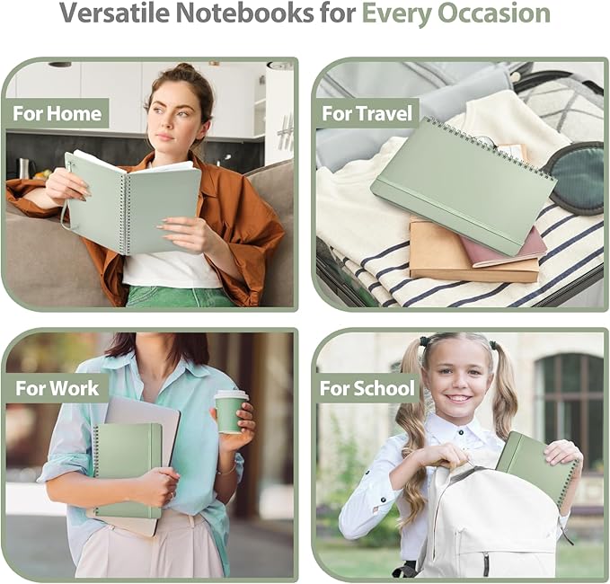 Journaling Notebooks, A5 Lined Spiral Notebook for Women & Men, 146 Pages College Ruled Hardcover Note Book for Work, Note Taking, Journaling, School, Writing (GREEN)
