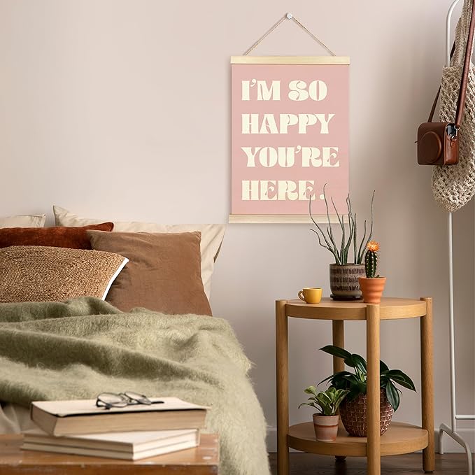 TAEDIN Boho Classroom Wall Art Poster Hanger Frame - Pink Nursery Wall Art with Wood Frames, Inspirational Wall Hanging Decor for Baby Kids Room School Home Bedroom, 12x16 Inches
