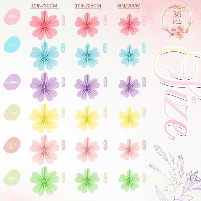 Solsew 36 Pcs Paper Flower Decoration for Wall Paper Flower Fans Bulletin Board Decorations Backdrop Party Decor for Wall Wedding Classroom Back to School Party Baby Bridal Shower Nursery