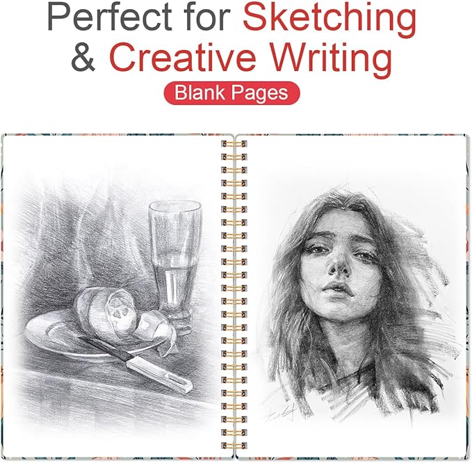 Heveboik A5 Blank Notebook - 70 Sheets/140 Pages Blank Paper Notebook, 100 GSM Thick White Paper, 5.8" x 8.3" Spiral Blank Journal, Flower-A