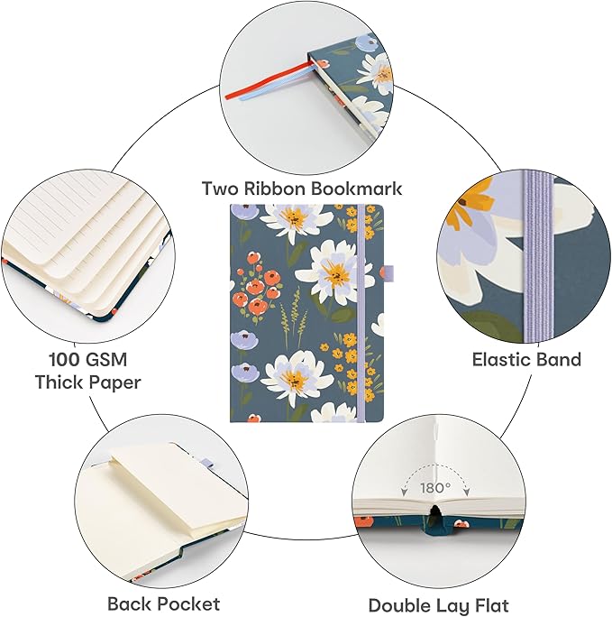 &And Per Se Lined Journal Notebook for Women&Men with Pattern, 160 Pages 100GSM Thick Paper, A5 Hardcover Journals for Writing, Valentine's Day Gift Journal for Her (Garden Flowers)