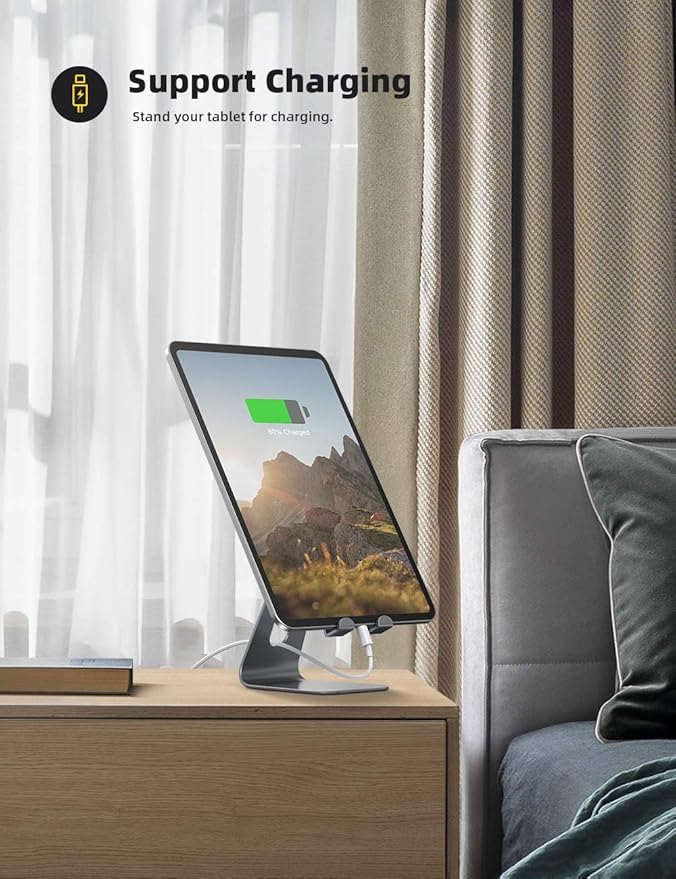 Lamicall Tablet Stand, Tablet Holder for Desk - Multi-Angle Adjustable Tablet Desktop Dock Gifts, Compatible with iPad Pro 11, 12.9, Air, Mini, Fire HD, Galaxy Tab, and Other 4-13" Tablets, Gray