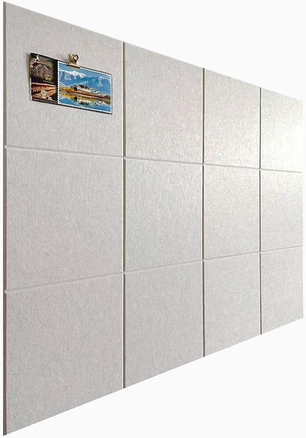 12-Pack Ivory Felt Wall Tiles(11.8“x11.8”Each), 47.2“x 35.4” Large Cork Board Alternative, Self-Adhesive Bulletin Pin Board for Office Home Kitchen Photos & Memos