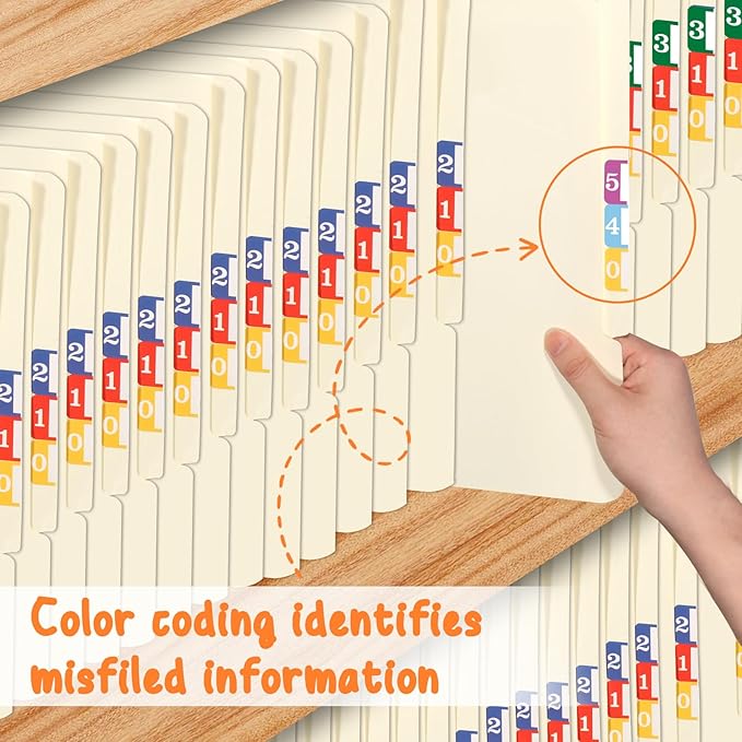 10 Rolls Number File Folder Labels Set Color Series Chart Stickers with Wooden Tray Set of Numbers 0-9 File Labels for File Folders Number Label Index Numeric Labels Index Stickers for Office School